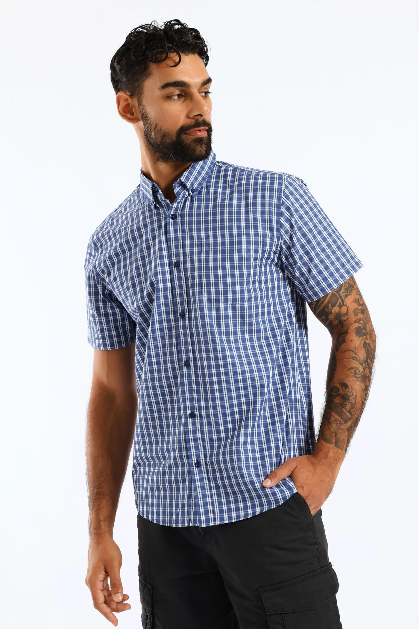 Button Down Check Shirt - Blue sold by Edgars