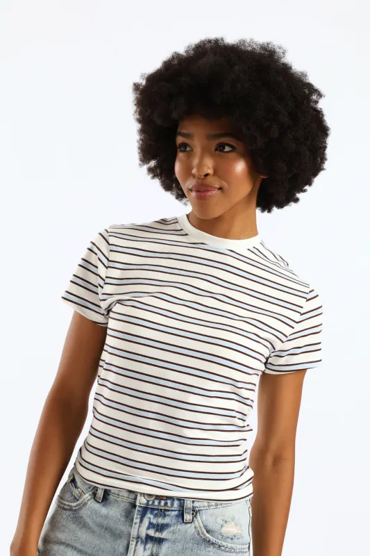 Yarn Dye Stripe Tee - Cream sold by Edgars