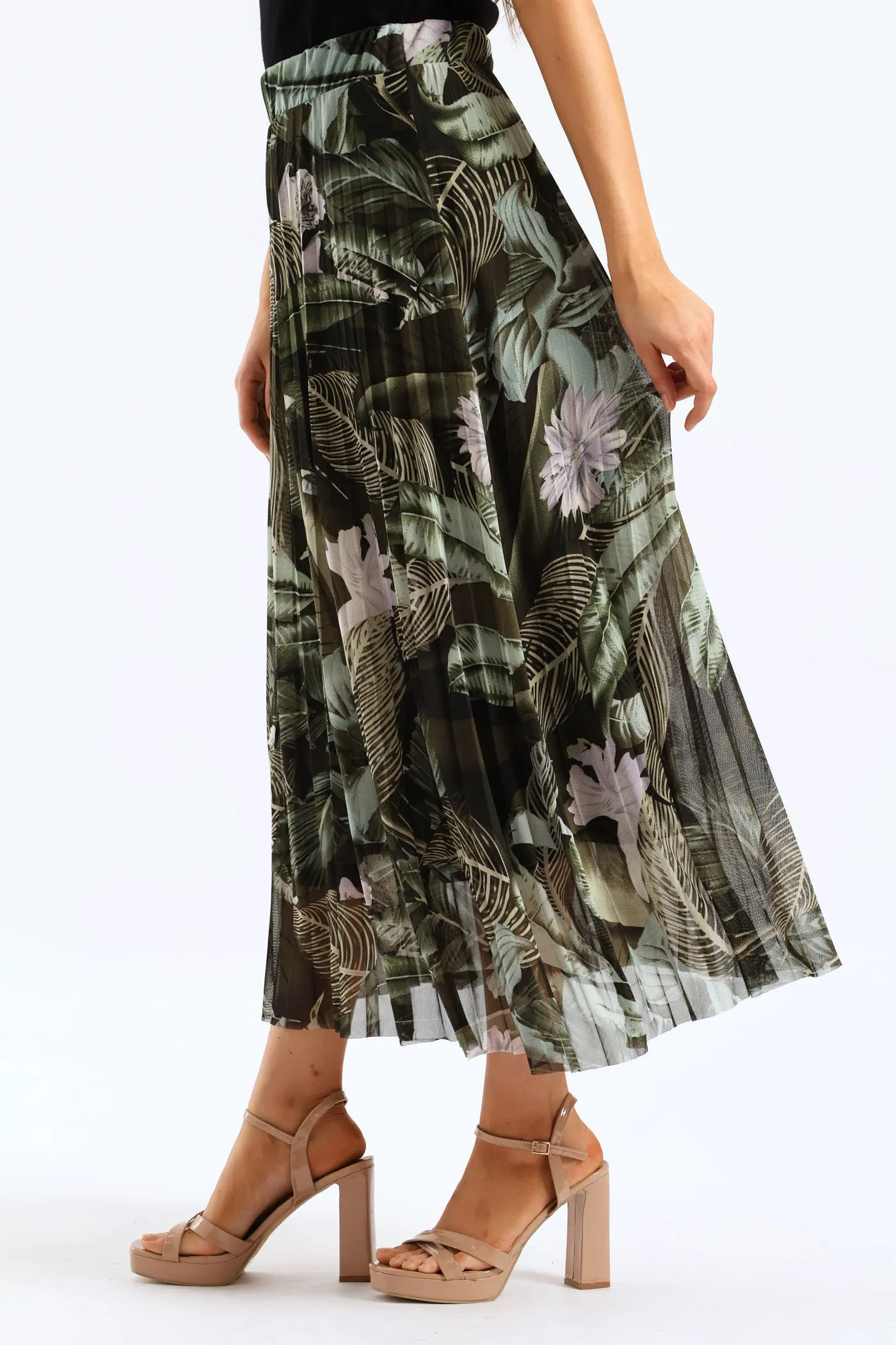 Tie Dye Pleated Mesh Midi Skirt - Dark Green sold by Edgars product image thumbnail 2