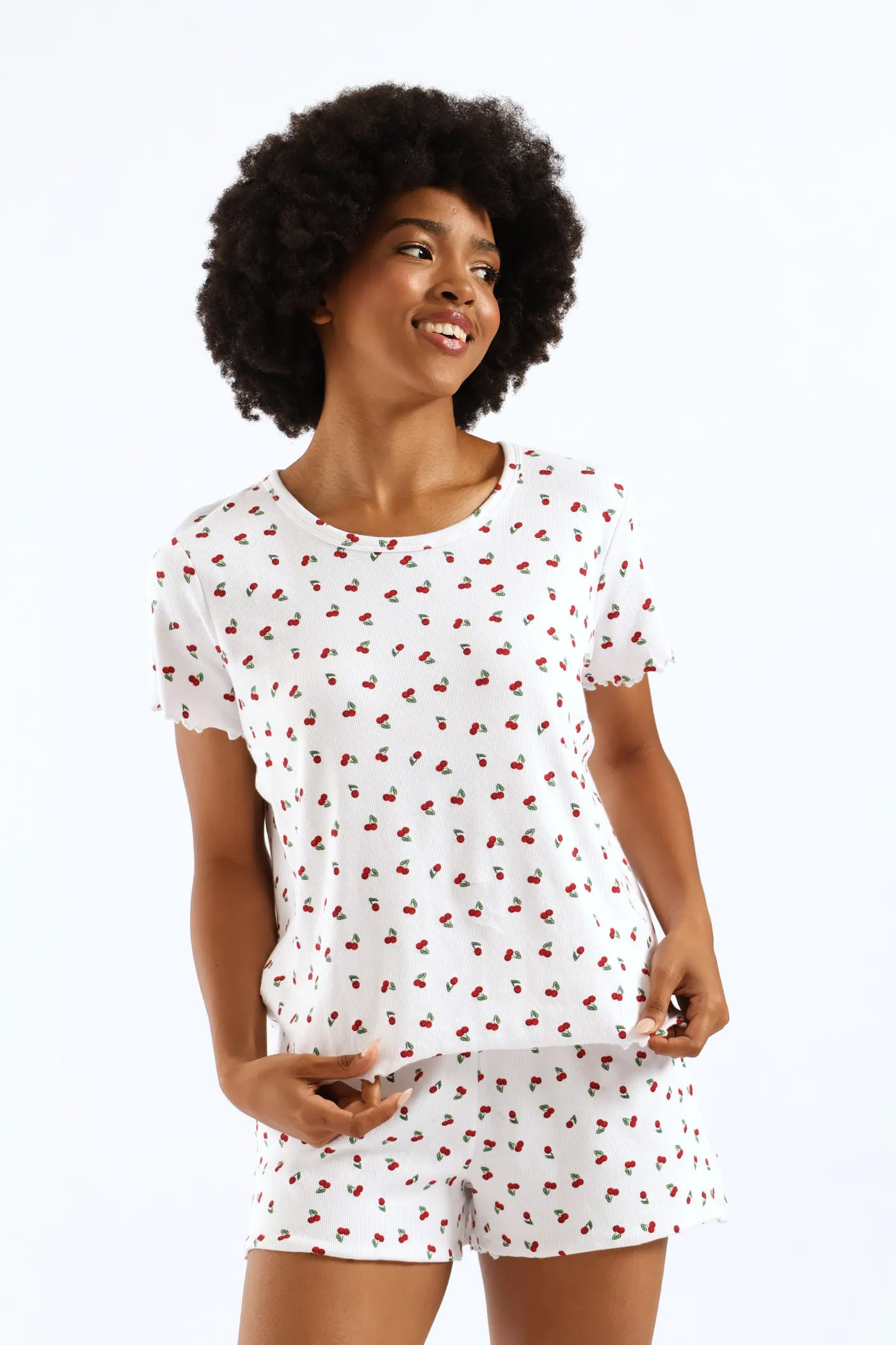 Cherry Rib Knit Short - White/Red sold by Edgars product image thumbnail 2