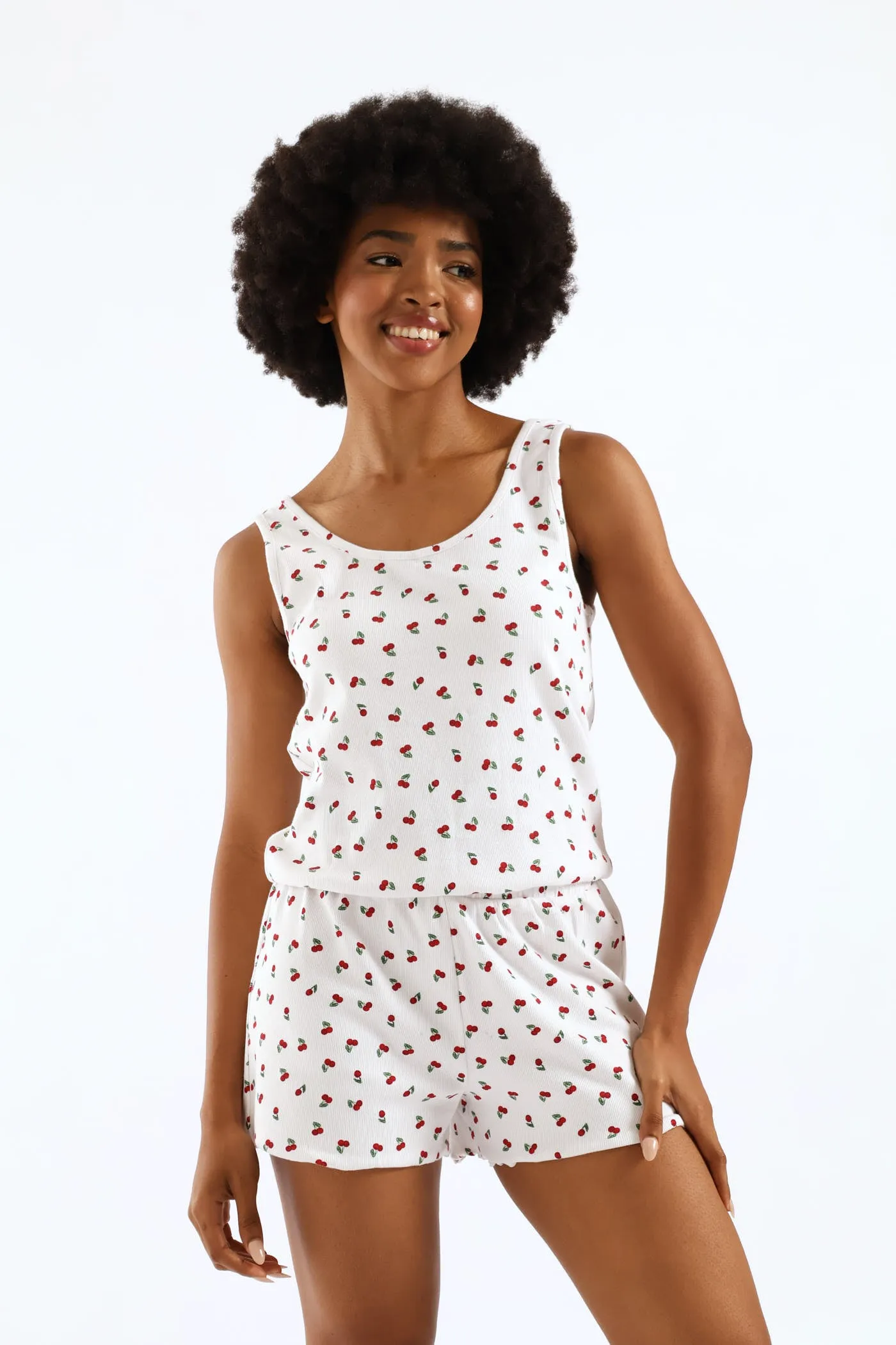 Cherry Rib Knit Short - White/Red sold by Edgars
