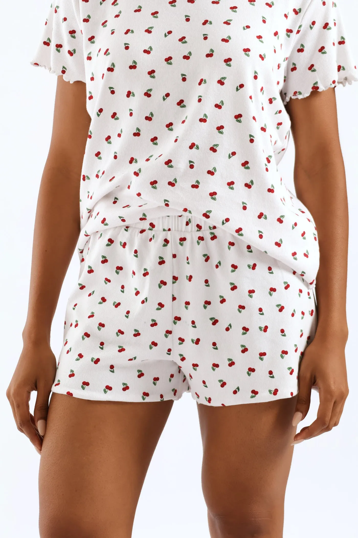 Cherry Rib Knit Short - White/Red sold by Edgars product image thumbnail 3