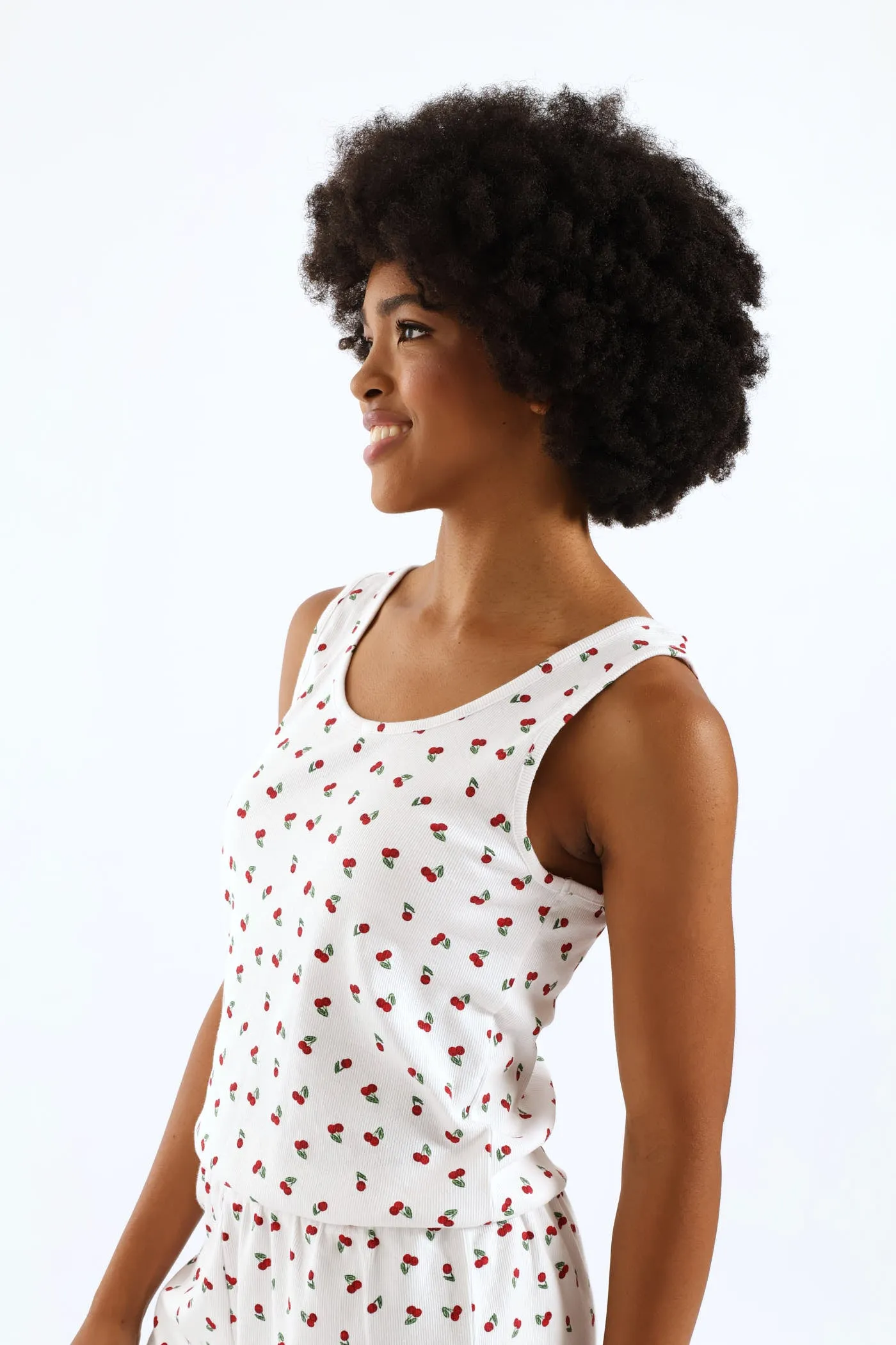 Cherry Rib Knit Tank Top - White/Red sold by Edgars product image thumbnail 3