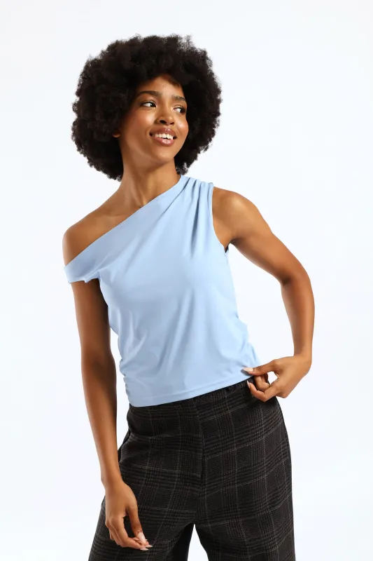 Asymmetrical Ruche Detail Top - Light Blue sold by Edgars