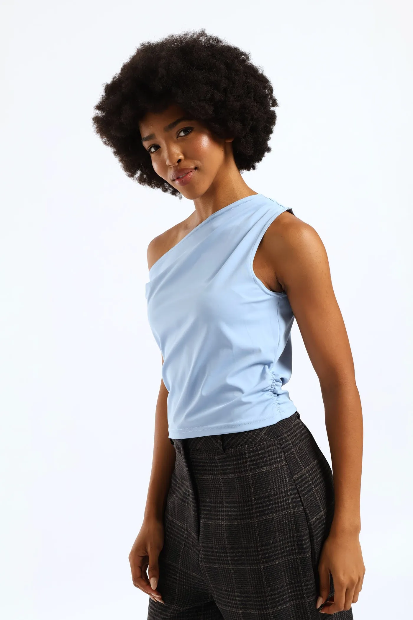 Asymmetrical Ruche Detail Top - Light Blue sold by Edgars product image thumbnail 4