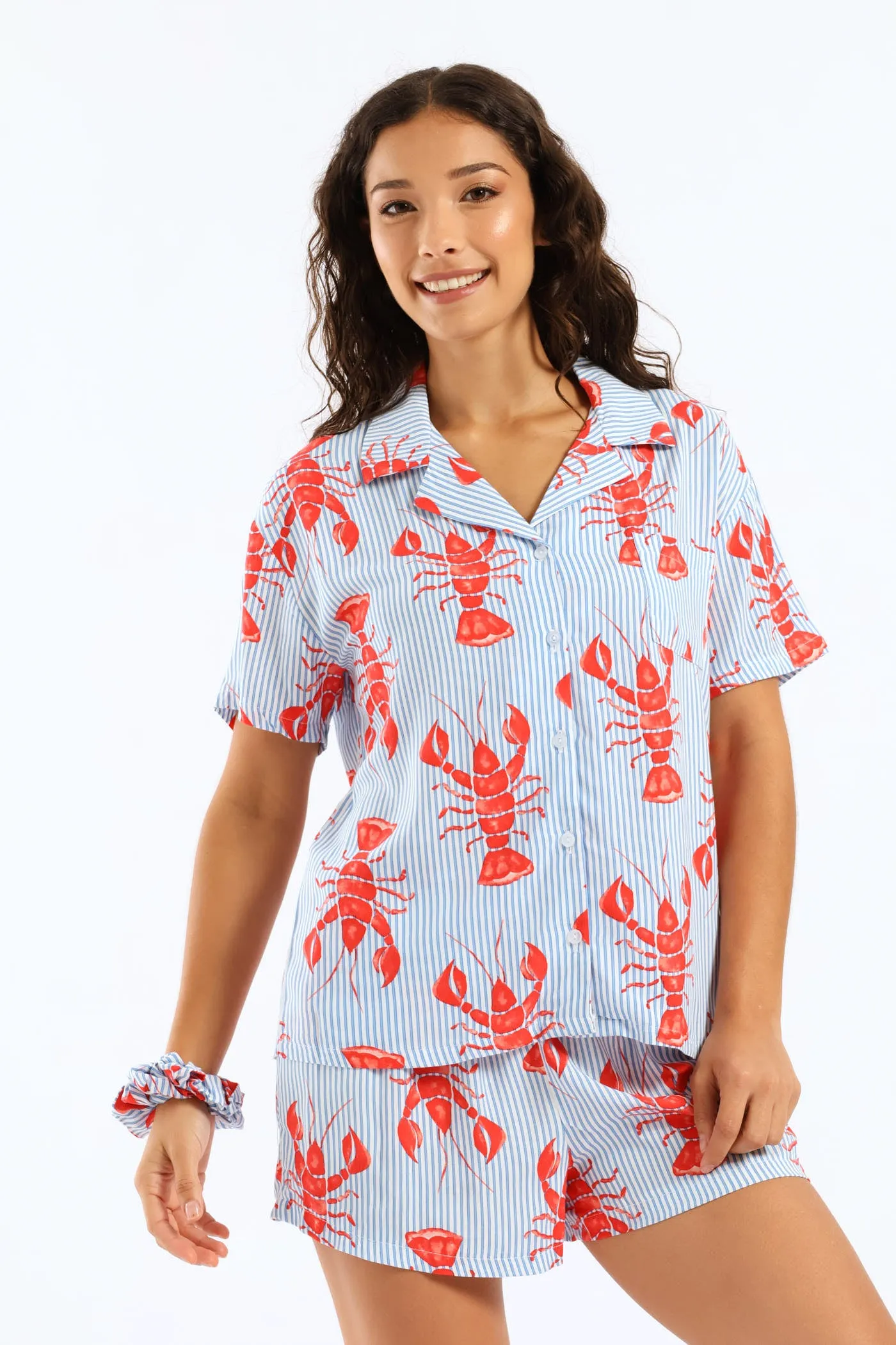 Lobster Button Through Woven Viscose Short Set - White/Blue sold by Edgars product image thumbnail 2
