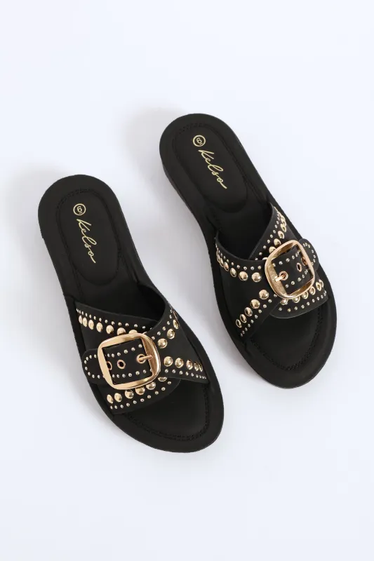 Buckle & Stud Detail Mule Sandal - Black made by Edgars