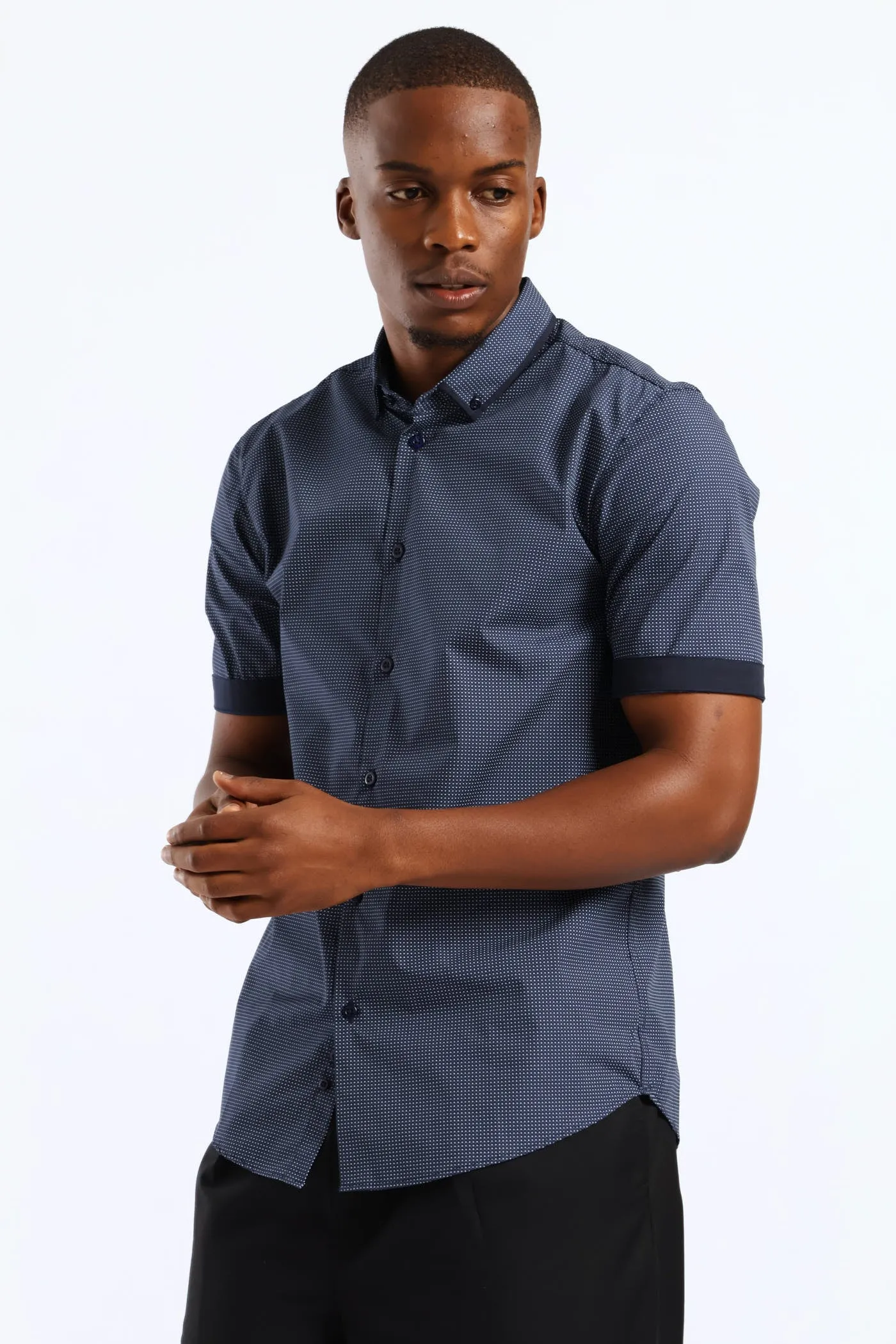 Slim Contrast Detail Spot Print Shirt - Navy sold by Edgars product image thumbnail 3