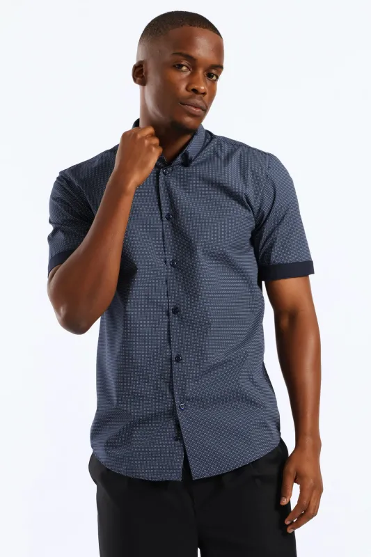 Slim Contrast Detail Spot Print Shirt - Navy sold by Edgars
