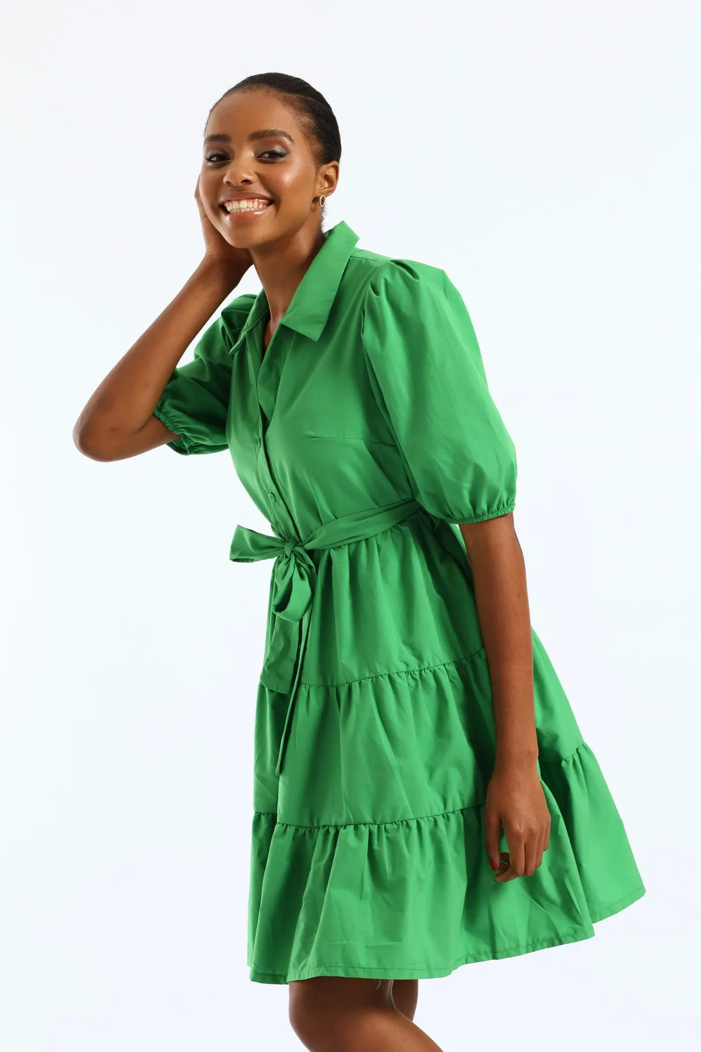 Collared Belted Tiered Shirt Dress - Emerald sold by Edgars product image thumbnail 4