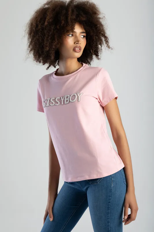 Rumours Regular Fit Pearl And Bling Logo Top - Pink sold by Edgars
