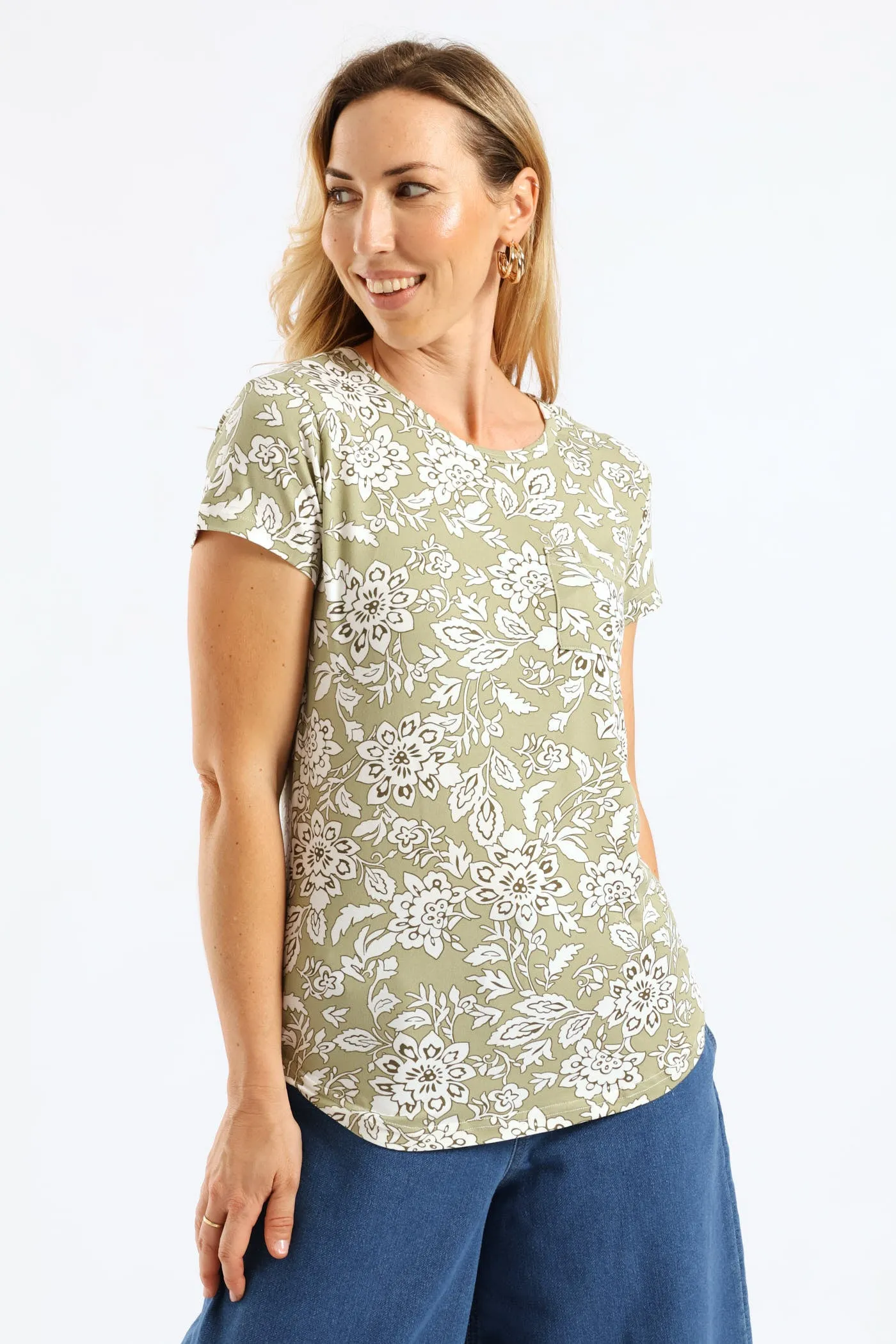 Short Sleeve Print Pocket Tee - Fatigue/Cream sold by Edgars