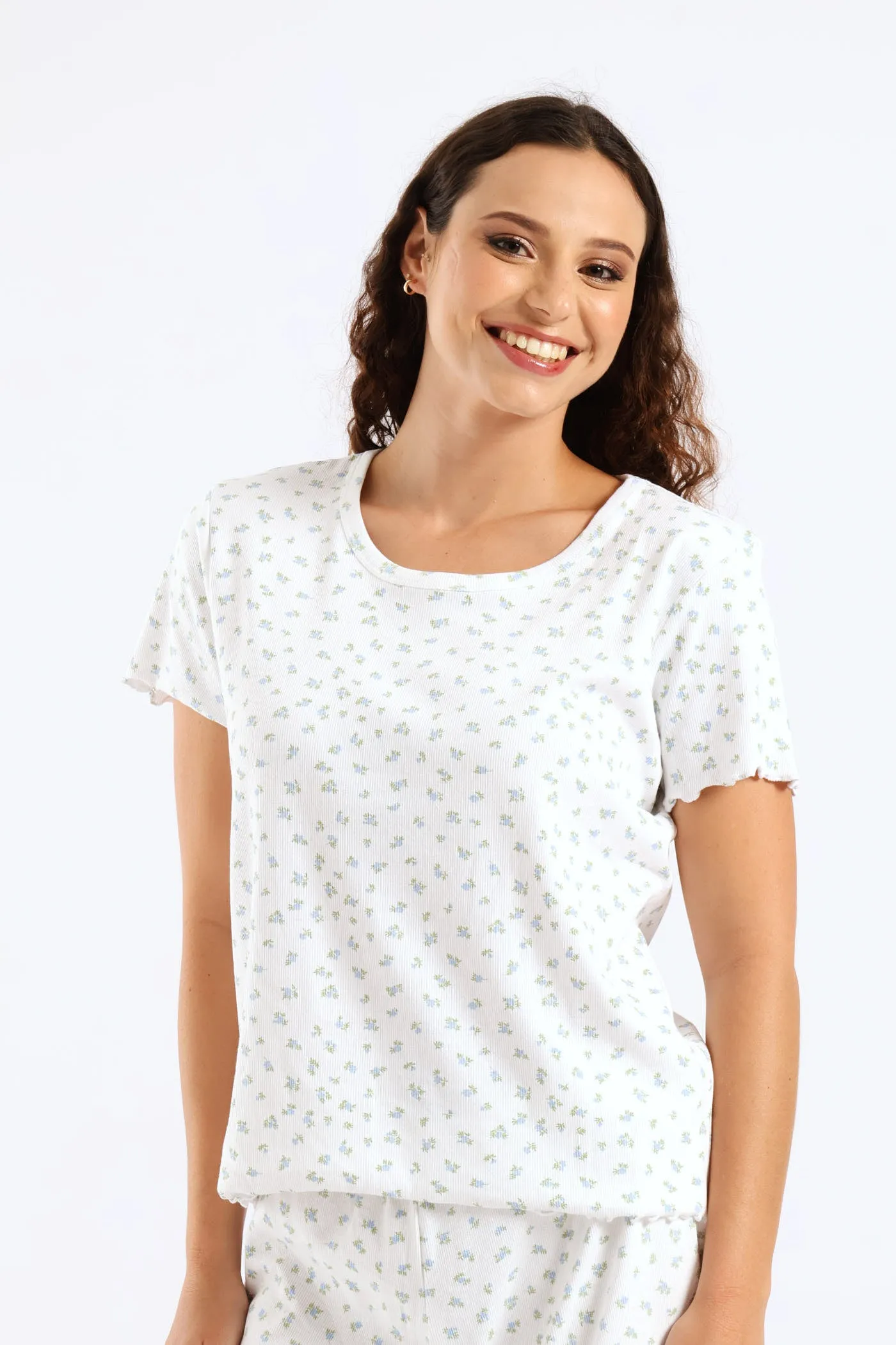 Ditsy Rib Knit Tee - White sold by Edgars