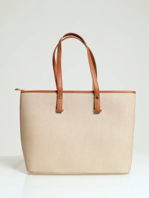 Canvas Gold Trim Shopper Bag - Tan made by Edgars 