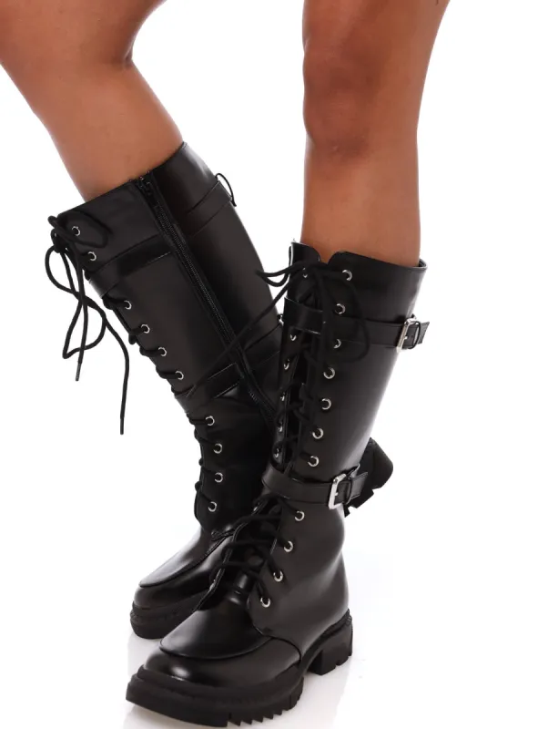Ladies Over The Calf Lace-Up Boot - Black sold by Edgars