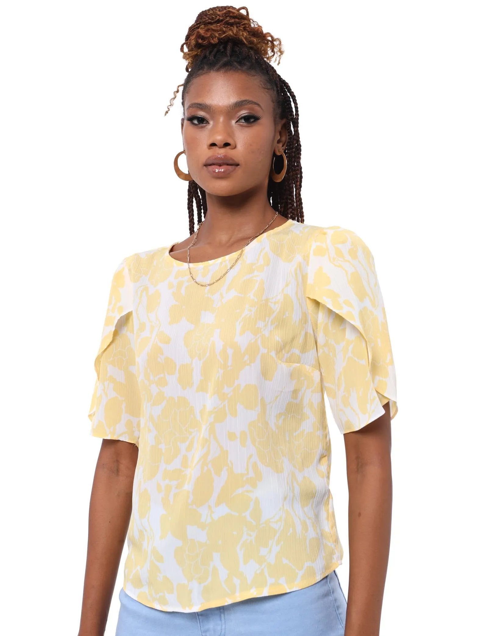 Ladies Tulip Sleeve Printed Top - Yellow sold by Edgars