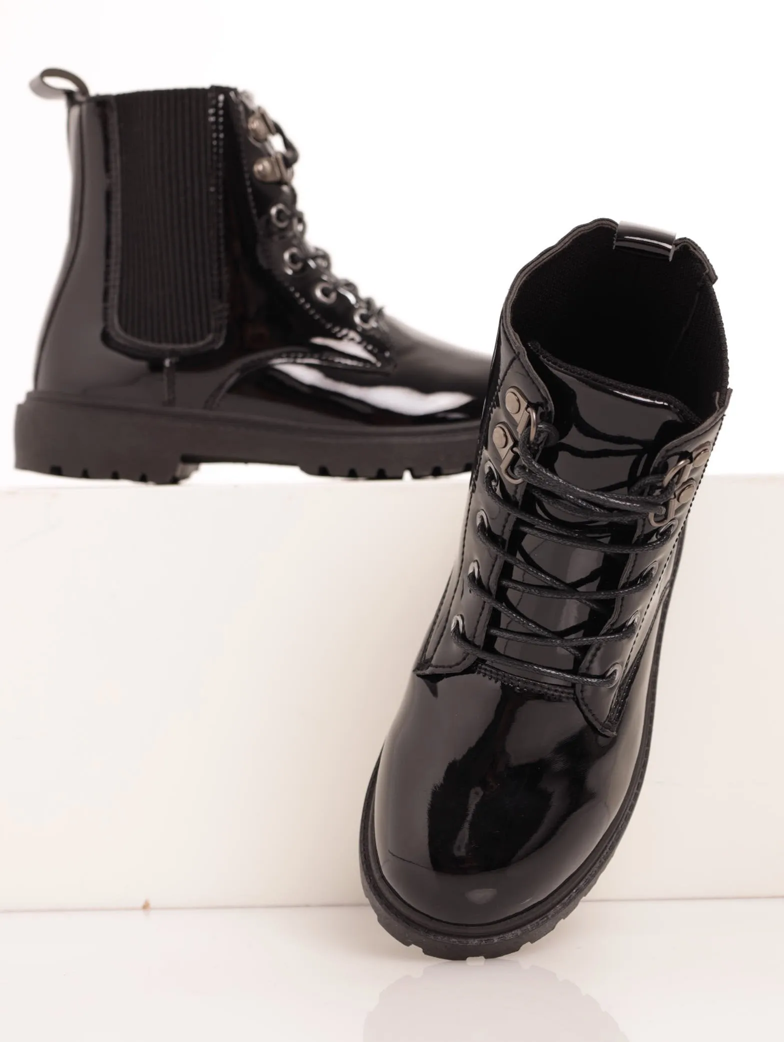 Girls Chelsea Gold Eyelet Boot - Black sold by Edgars