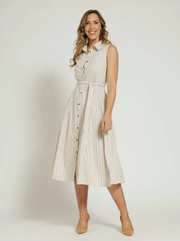 Belted Midi Shirt Dress - Stone sold by Edgars