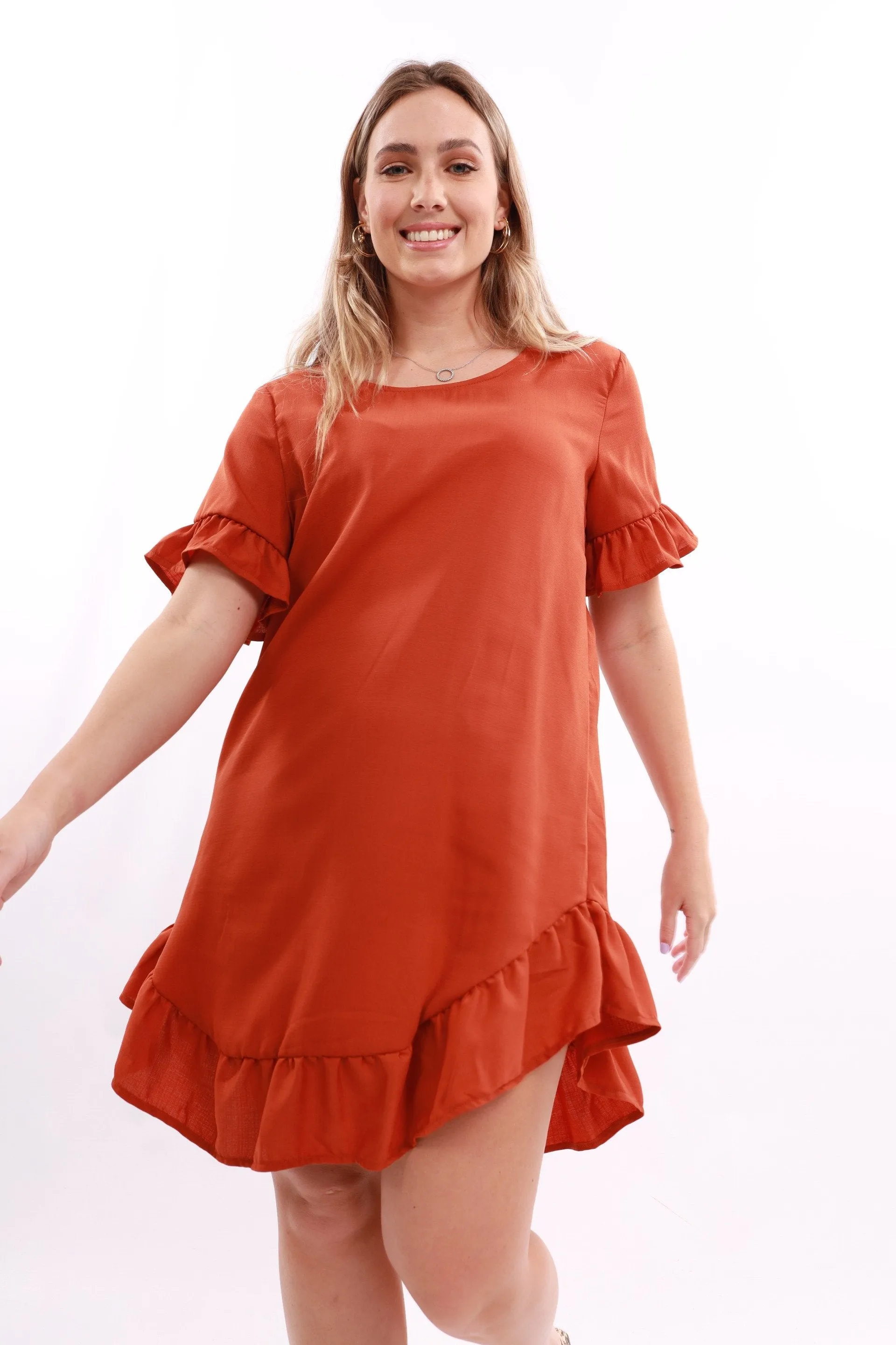 Ladies Hilo Frill Hem Shift Dress - Rust sold by Edgars