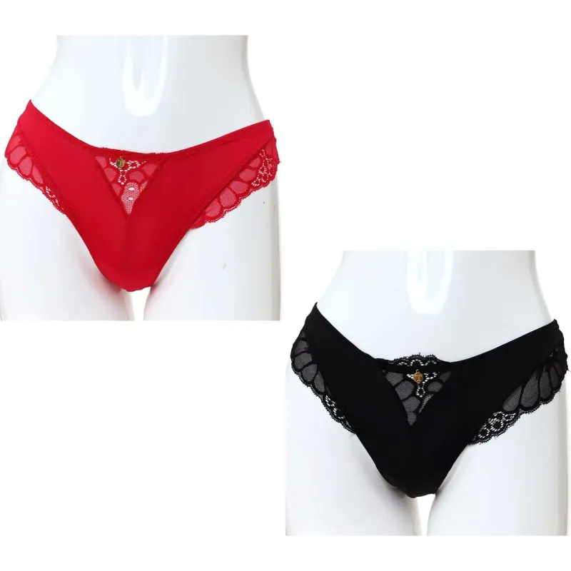 Ladies 2 Pack Lace Thongs - Red/Black sold by Edgars