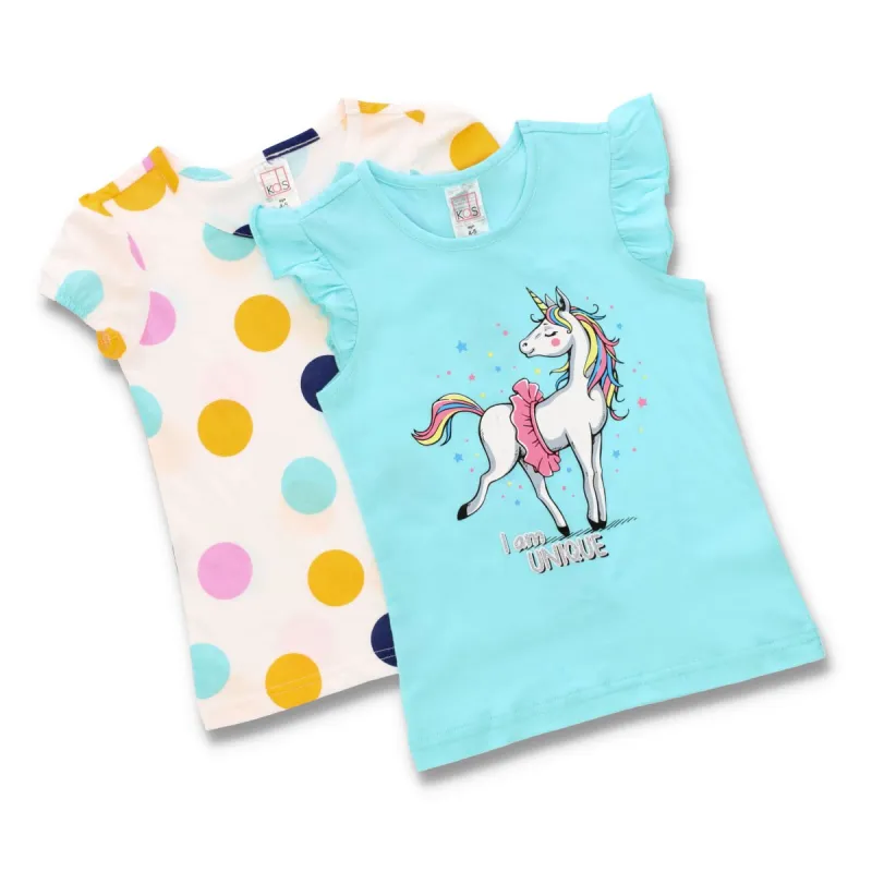 Pre-Girls Spotted Unicorn 2 Pack Tee - Aqua sold by Edgars