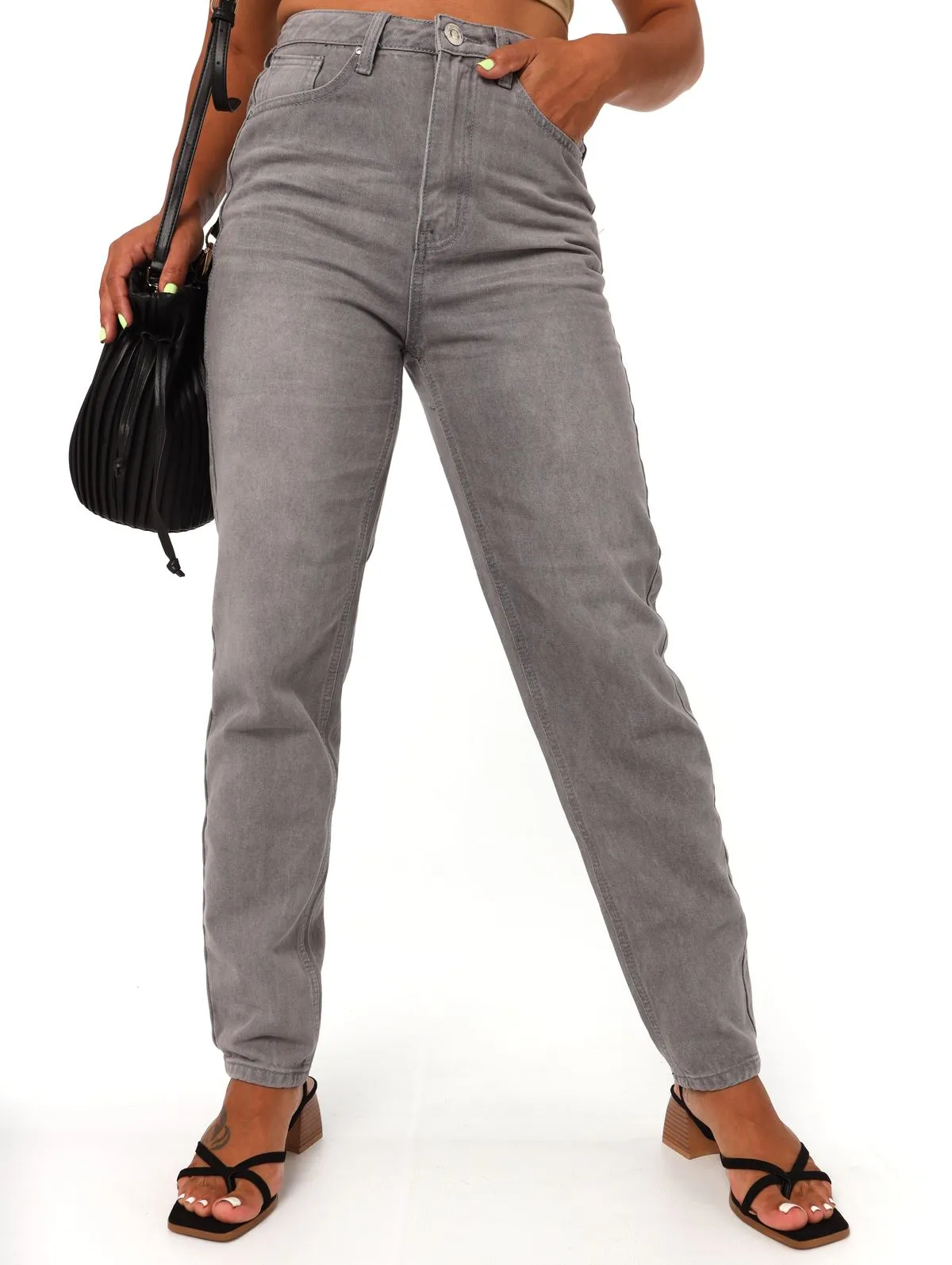 Ladies Grey Demim Mom Jean sold by Edgars