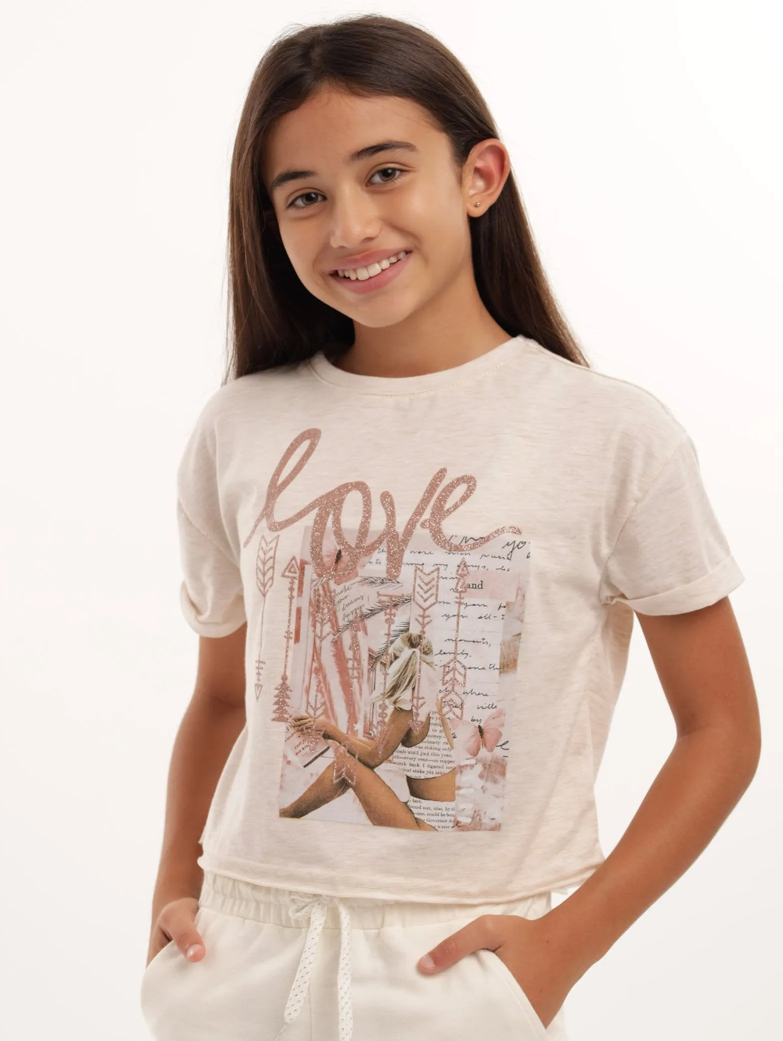 Girls Boxy Love Top - Oatmeal sold by Edgars