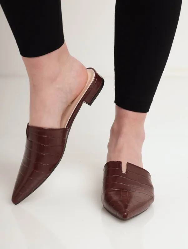Ladies Pointed Toe Push-In Heel - Chocolate sold by Edgars