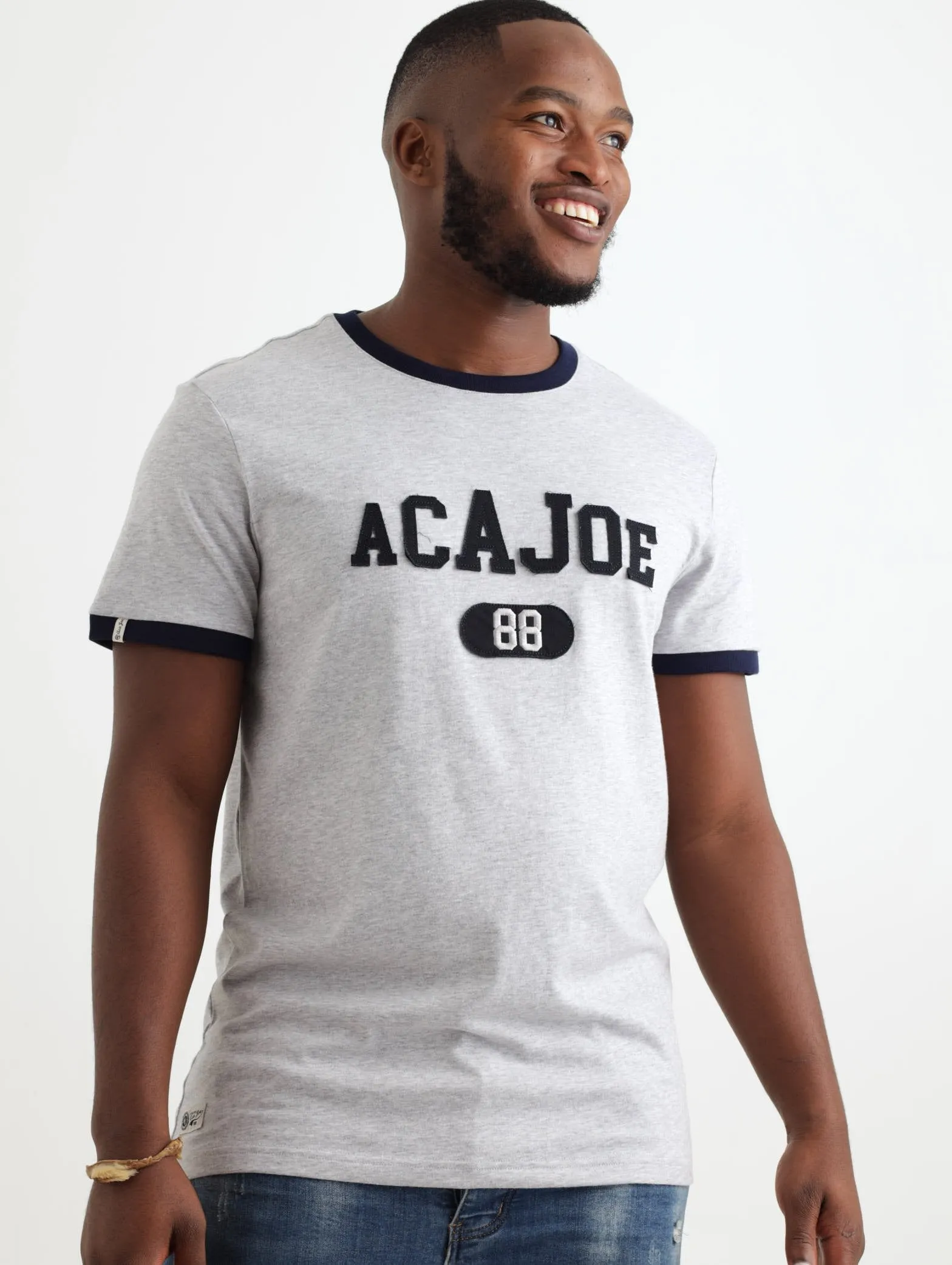 Men's Ringer Applique Crew Tee - Grey Melange sold by Edgars