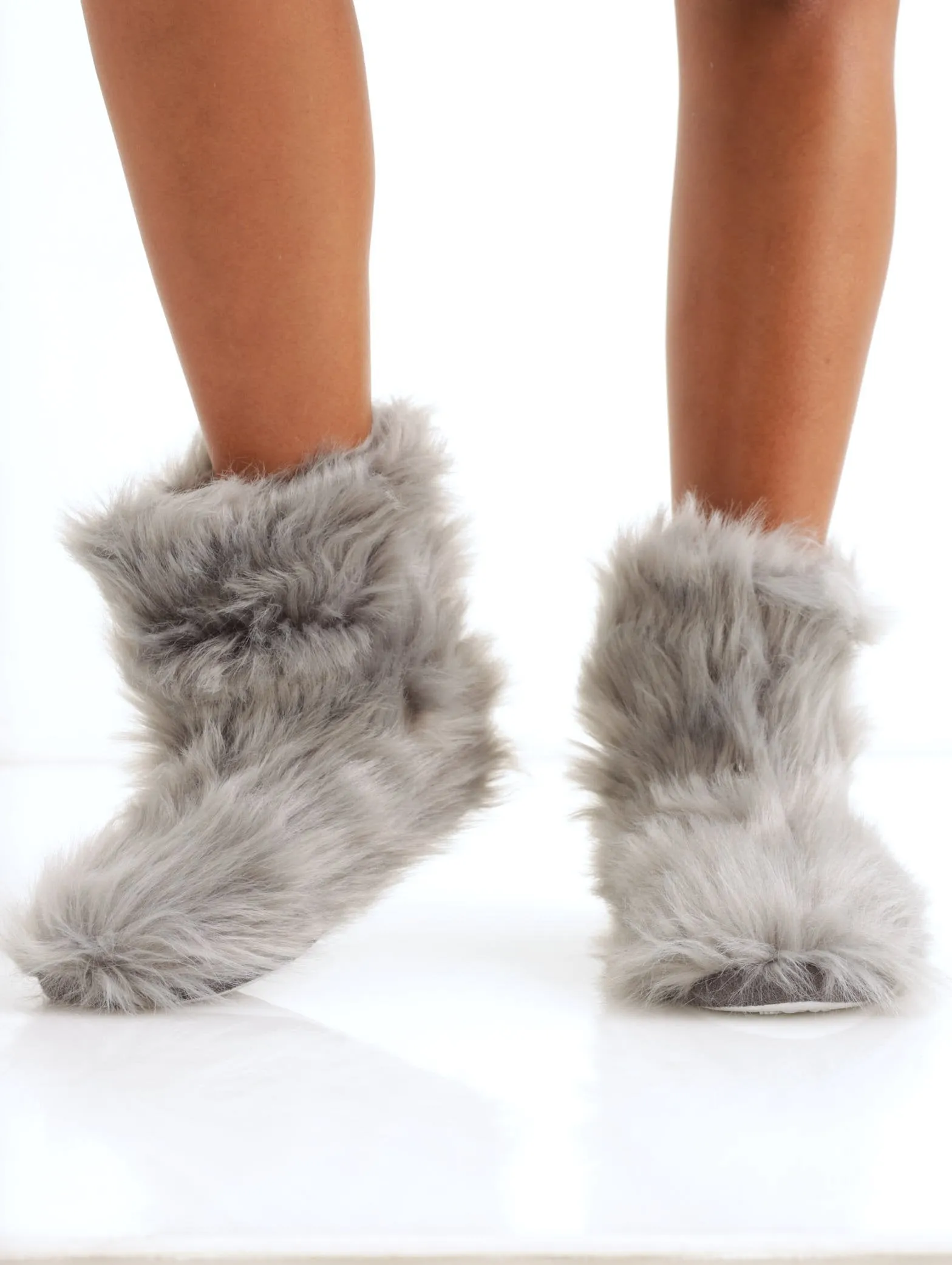Ladies Long Hair Fur Bootie - Grey sold by Edgars