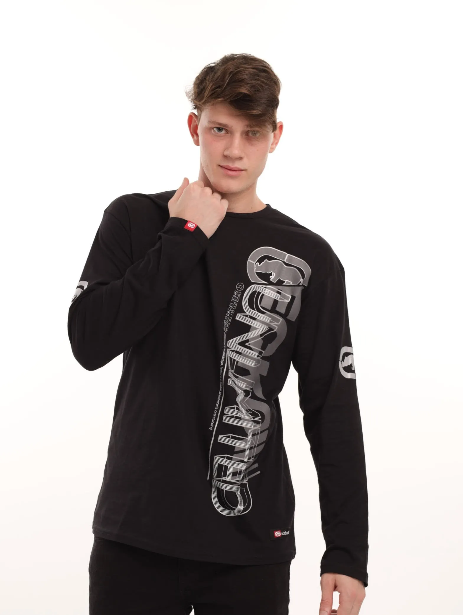 Men's Long Sleeve Side Print Tee - Black sold by Edgars