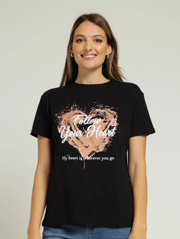 Heart Brushstroke Regular Tee - Black sold by Edgars