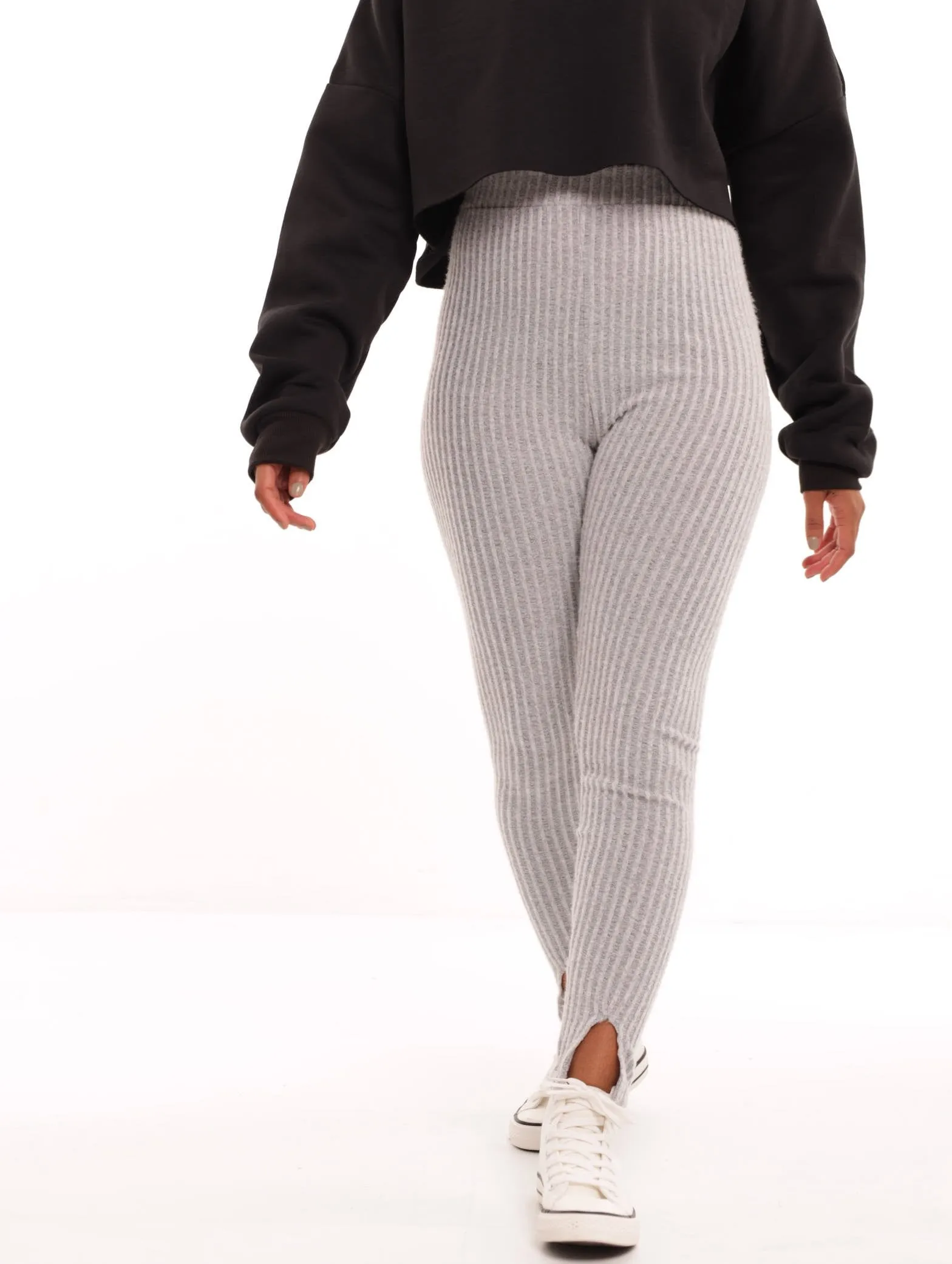 Ladies Front Slit Ribbed Legging - Grey Melange sold by Edgars