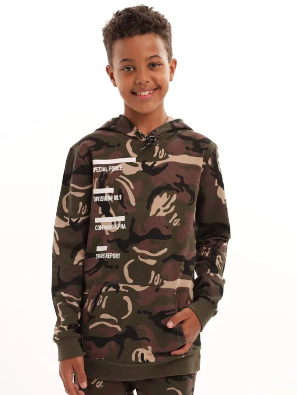Boys All Over Print Camo Hoody - Olive sold by Edgars