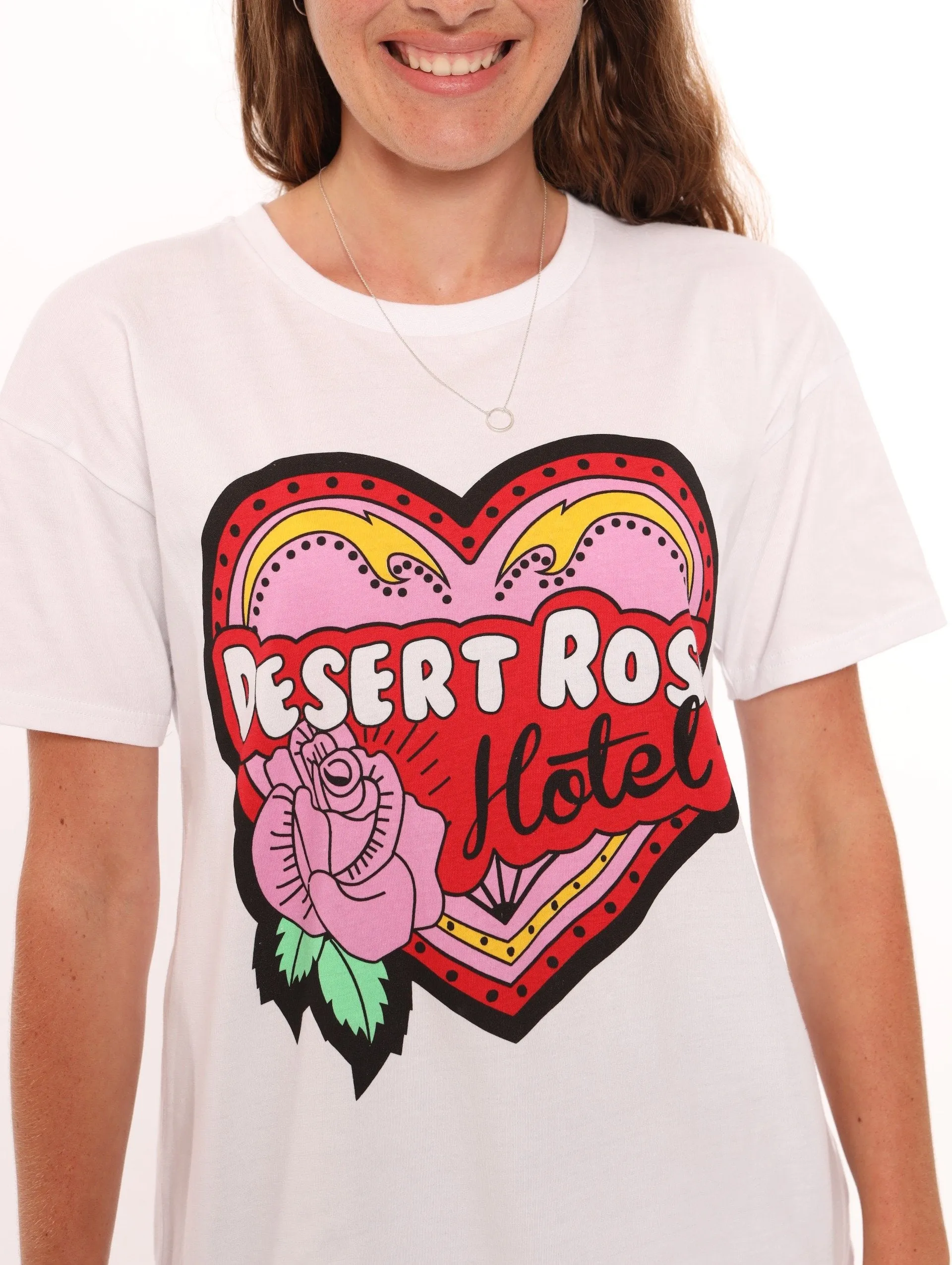 Ladies Oversized Heart Hotel Tee - White sold by Edgars