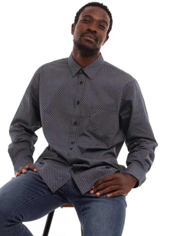 Men's  Printed Shirt - Navy/Putty sold by Edgars