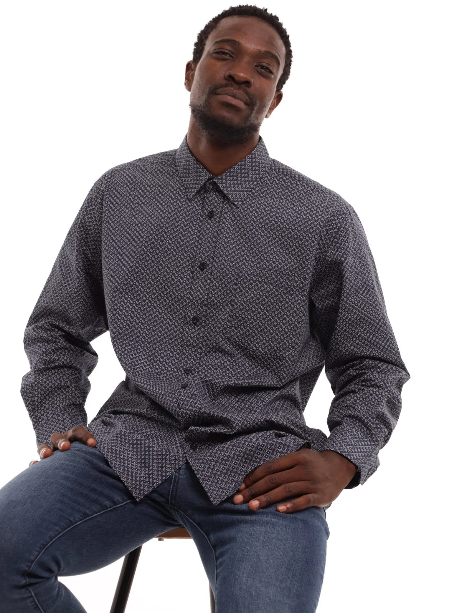 Men's Printed Shirt - Navy/Putty sold by Edgars