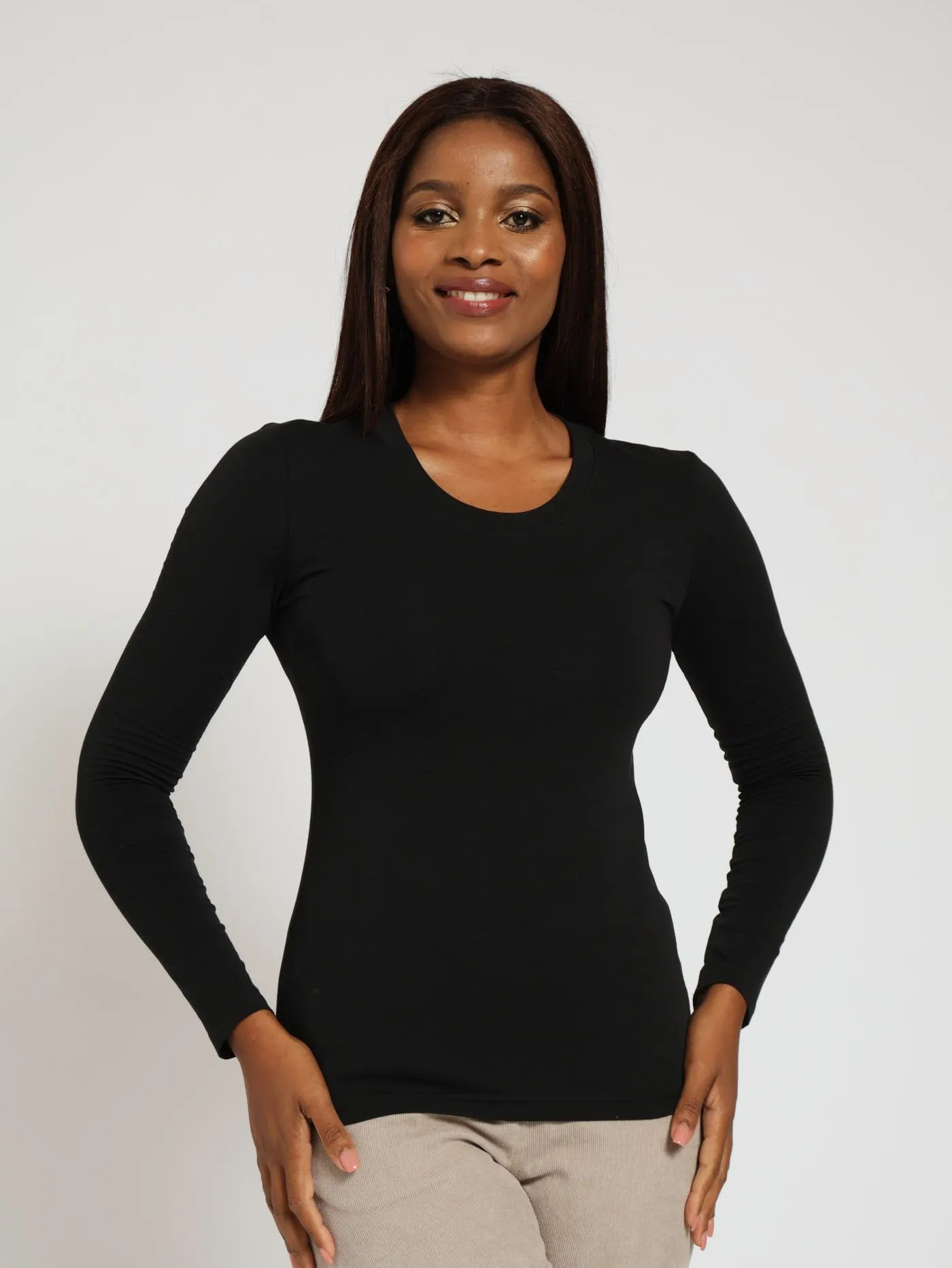 Long Sleeve Lycra Crew Top - Black sold by Edgars