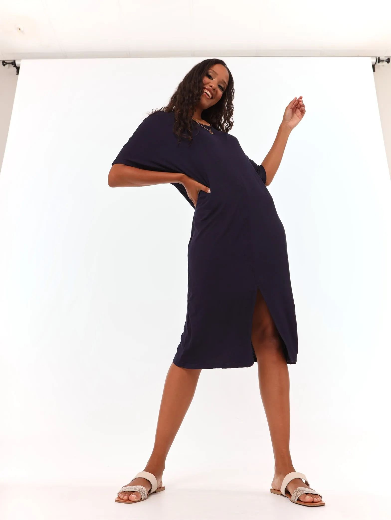 Ladies V-Neck Jersey Dress - Navy sold by Edgars