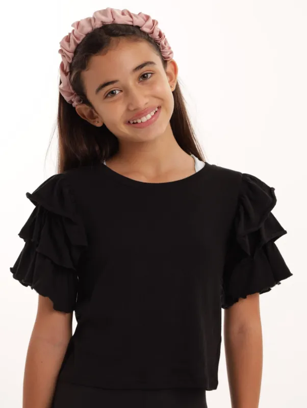 Girls Double Frill Tee - Black sold by Edgars