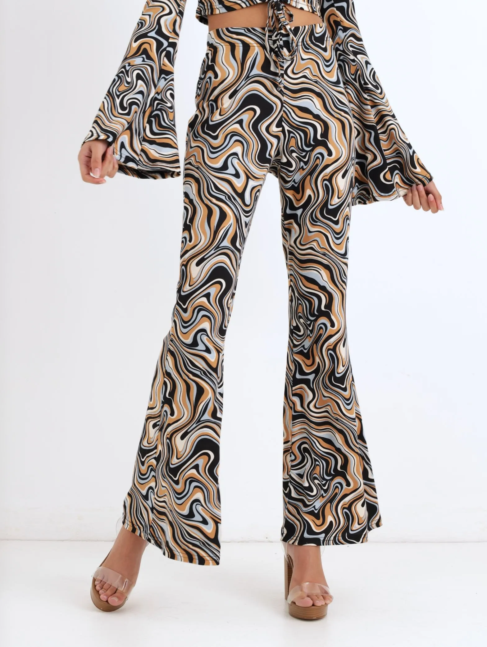 Ladies Marble Printed Flare Legging - Light Blue sold by Edgars