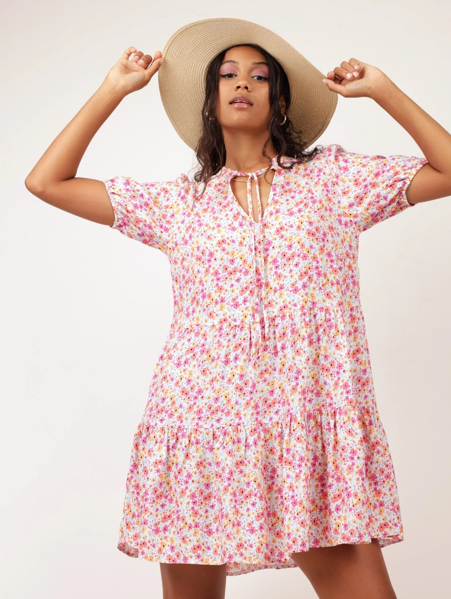Ladies Short Sleeve Floral Tiered Dress - White sold by Edgars
