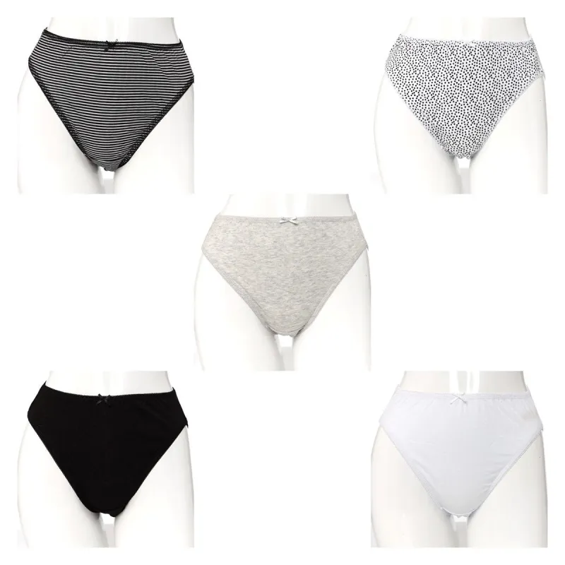 Ladies 5 Pack Cotton Hi-Cut Panty - White/Black sold by Edgars