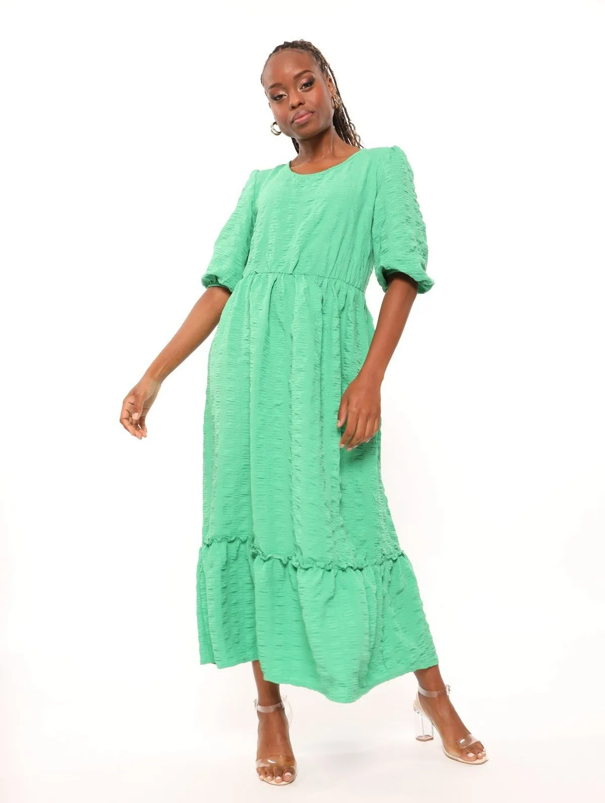 Ladies Mechanical Shirred Midi Dress -Green sold by Edgars