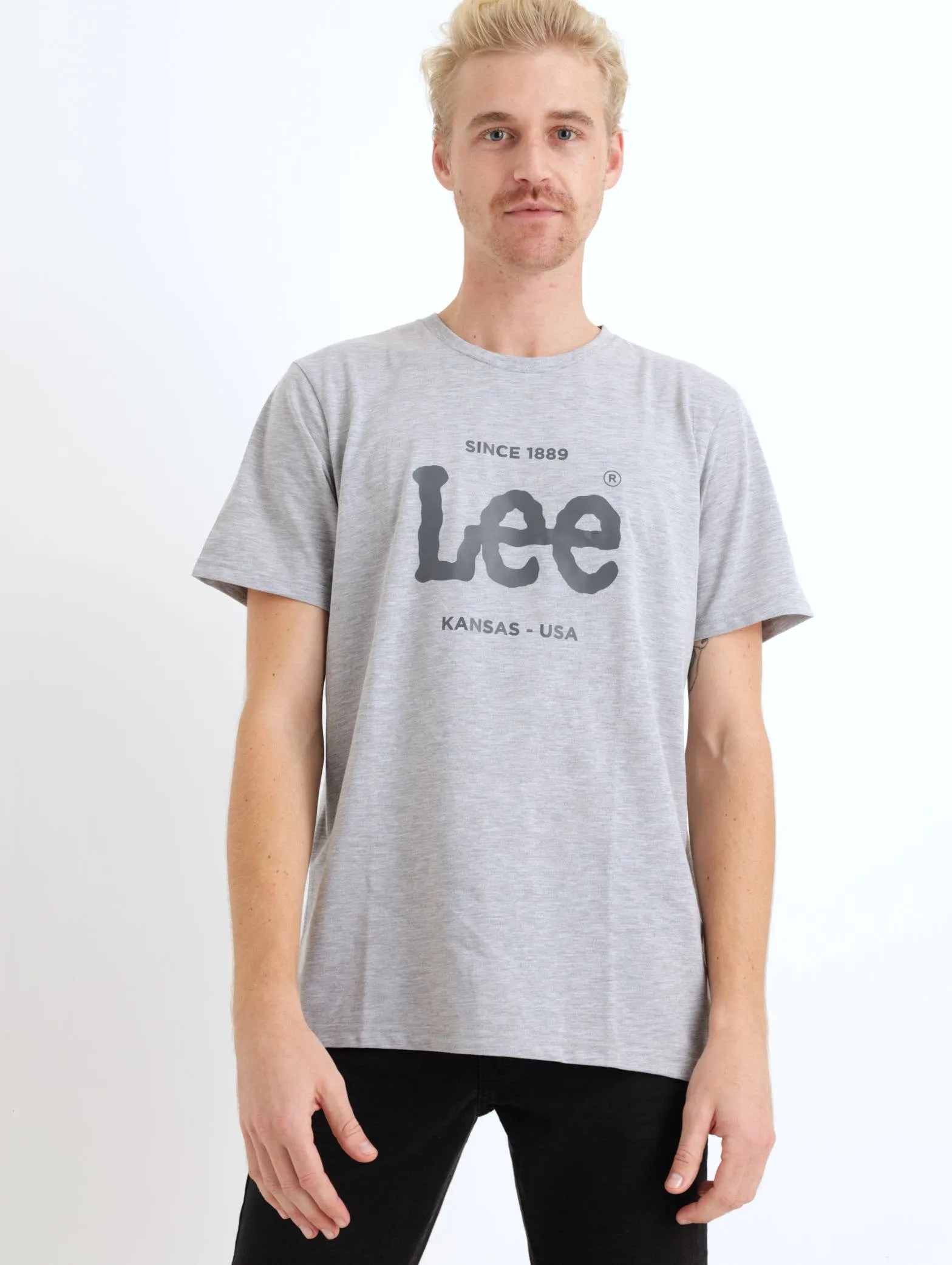 Men's Lee Corp Logo Tee - Grey Melange sold by Edgars