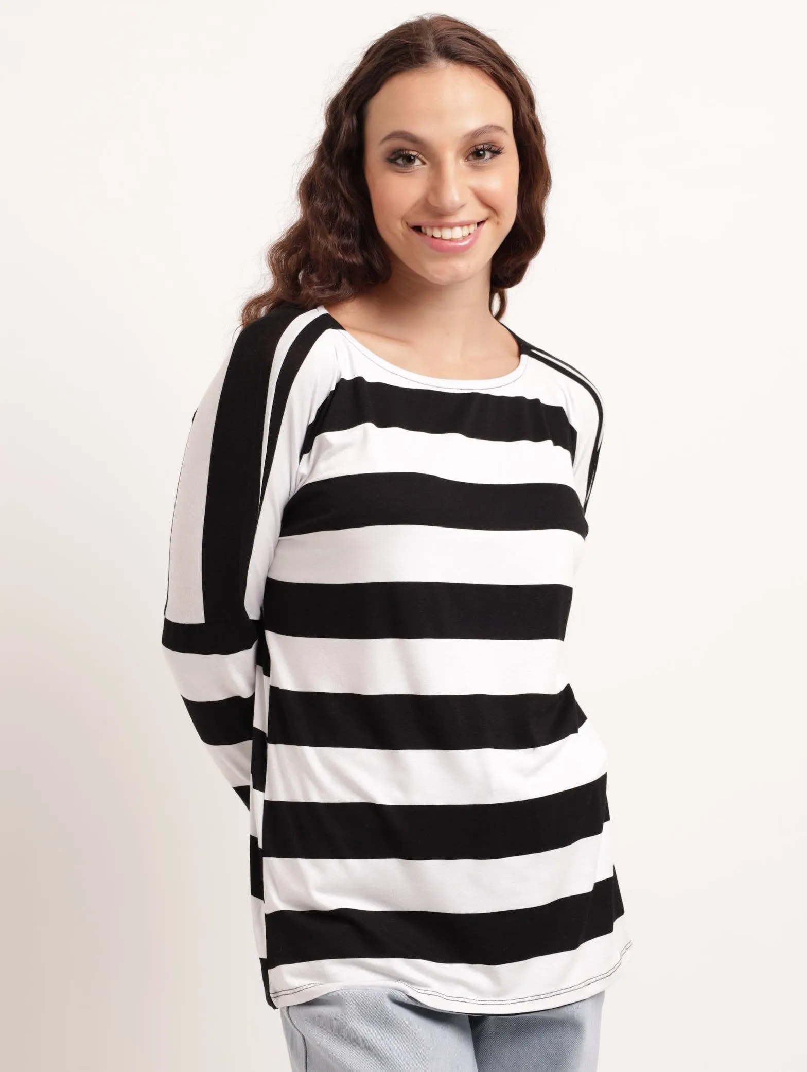 Ladies Stripe Dolman Tee - Black/White sold by Edgars