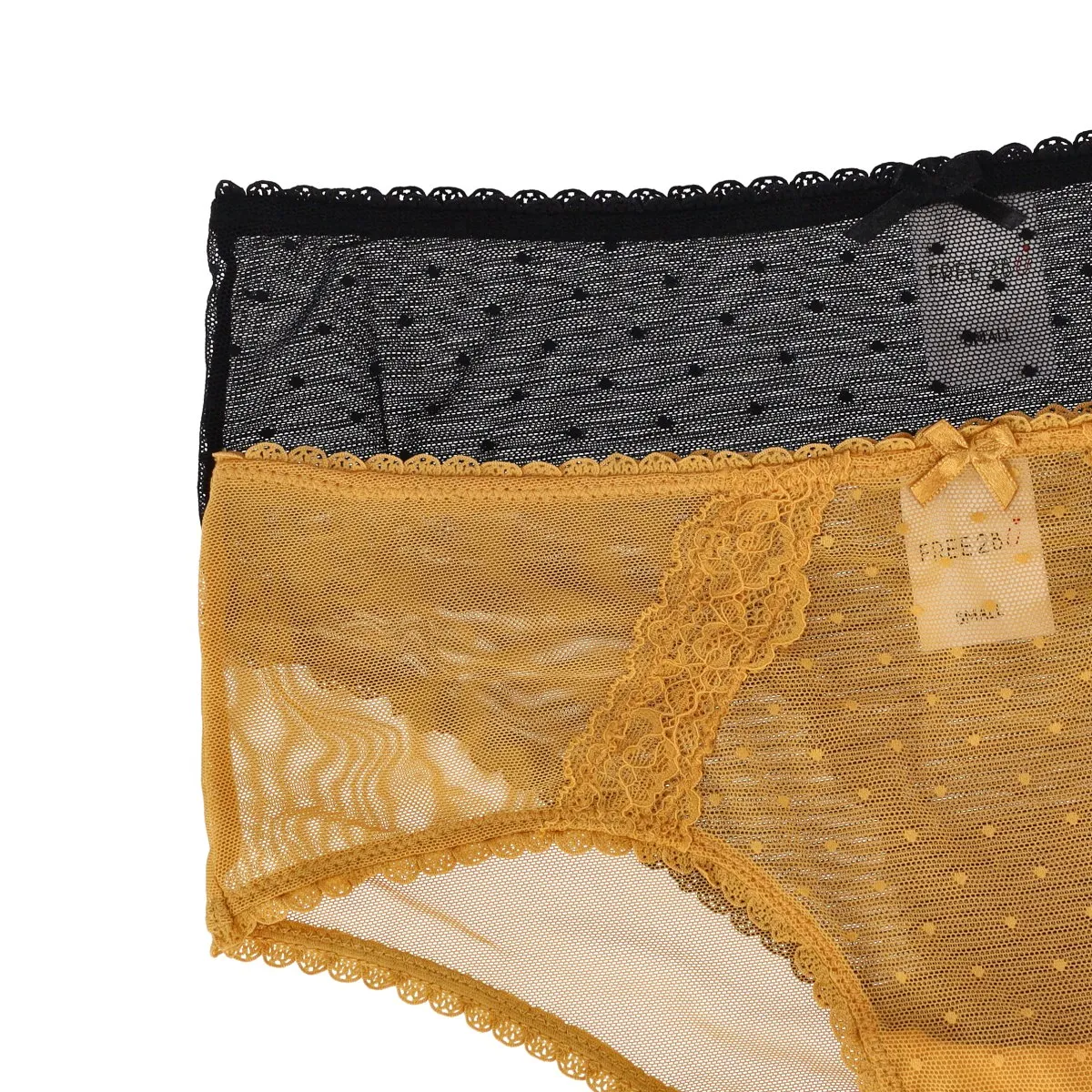Ladies 2 Pack Mesh Lace Panty - Black/Yellow sold by Edgars