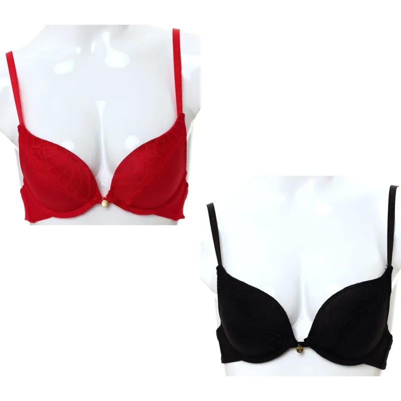 Ladies 2 Pack Double Push Plain Bra - Red/Black sold by Edgars