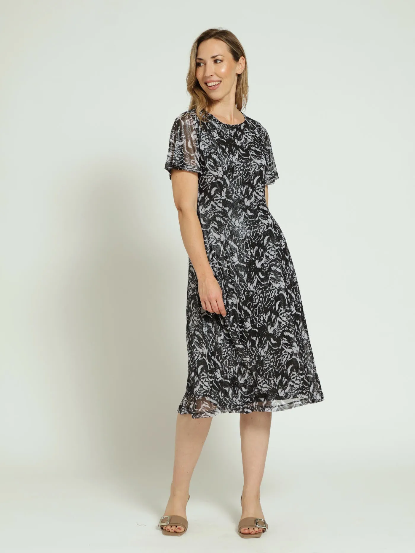 Fit & Flare Mesh Shimmer Dress - Black sold by Edgars