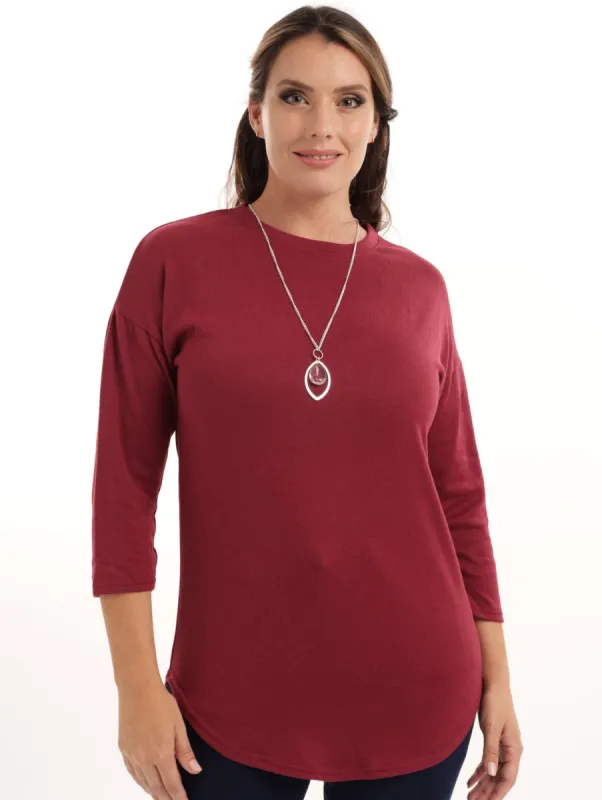 Ladies Tunic Top With Necklace - Wine sold by Edgars